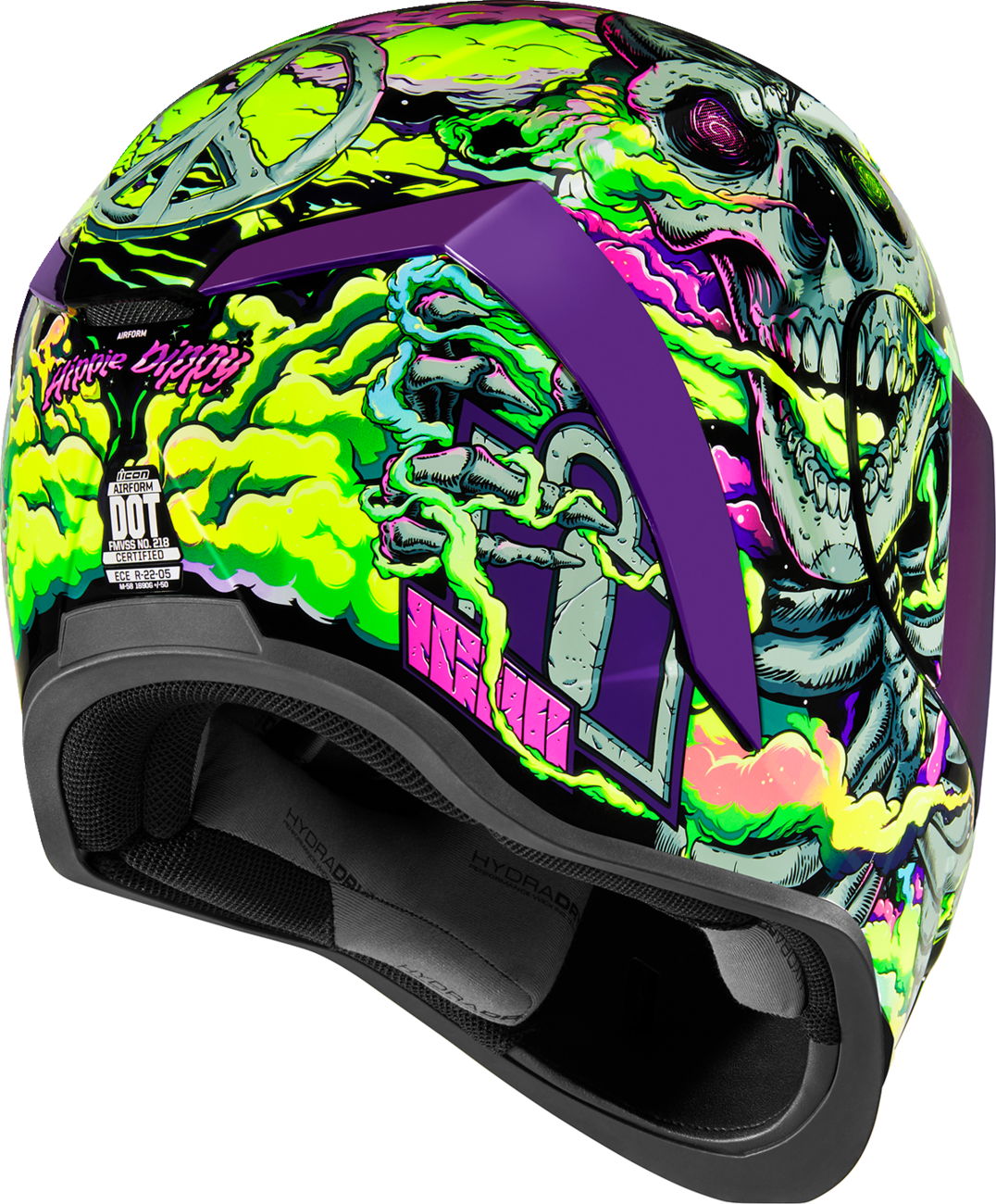 ICON Airform™ Helmet Hippy Dippy in purple, XS size, featuring a vibrant, psychedelic design, designed for safety and style.