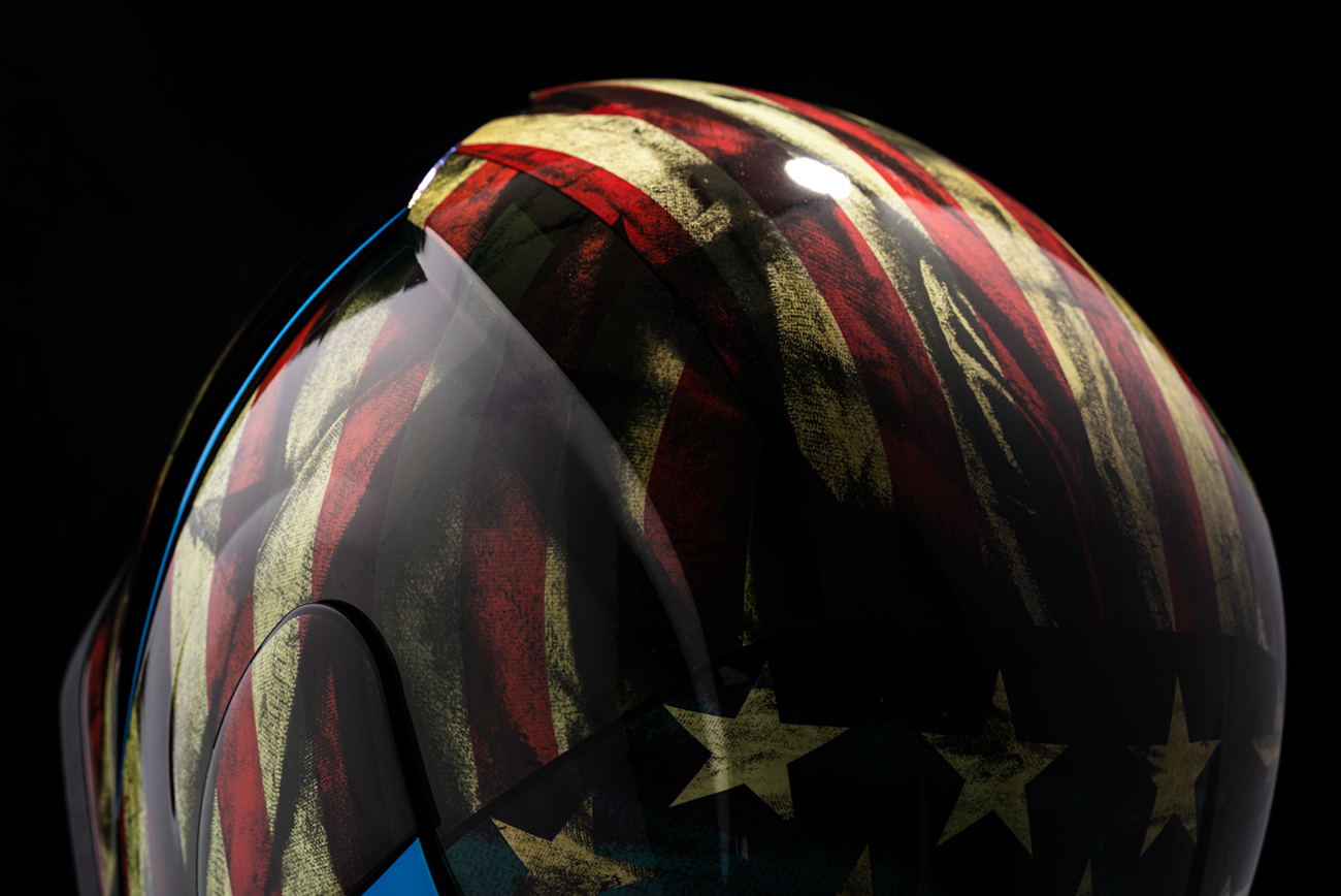 Bill's Exhausts ICON Airform™ Helmet in Old Glory design, large size, showcasing the helmet's patriotic star pattern and sleek shape.