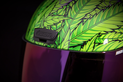 Bill's Exhausts ICON Airform™ Helmet in Ritemind Glow™ Green, 2XL, featuring a sleek helmet design with glowing green accents.