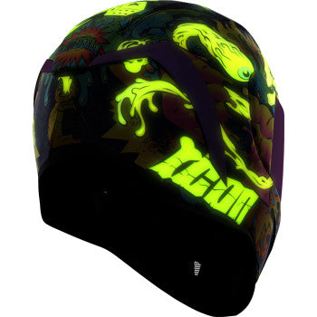 Bill's Exhausts ICON Airform™ Helmet Scatterbrain MIPS purple medium helmet with aerodynamic design and secure strap.