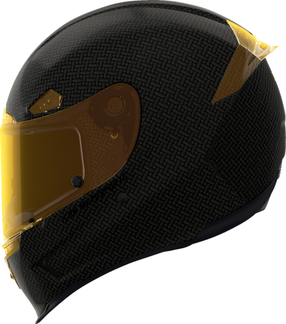 Yellow ICON Airframe Pro™ helmet in carbon fiber with 4Tress design, large size, featuring a sleek aerodynamic shape.