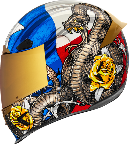 ICON Airframe Pro™ helmet in Tejas Libre Glory design, large size, featuring aerodynamic helmet with visor and branding details.