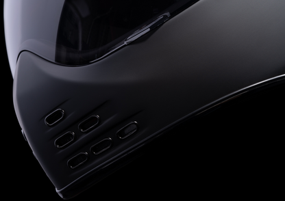 Large ICON Domain™ Helmet Cornelius Rubatone helmet in black with sleek matte finish, featuring bold graphics and a secure chin strap.