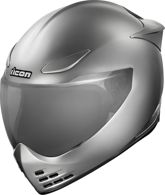 Silver ICON Domain™ Helmet Cornelius style in 3XL size, featuring sleek design and protective build from Bill's Exhausts.
