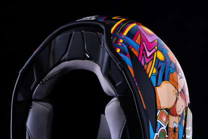 Red ICON Domain™ Helmet Lucky Lid 4 in large size, featuring a bold design and durable construction by Bill's Exhausts.