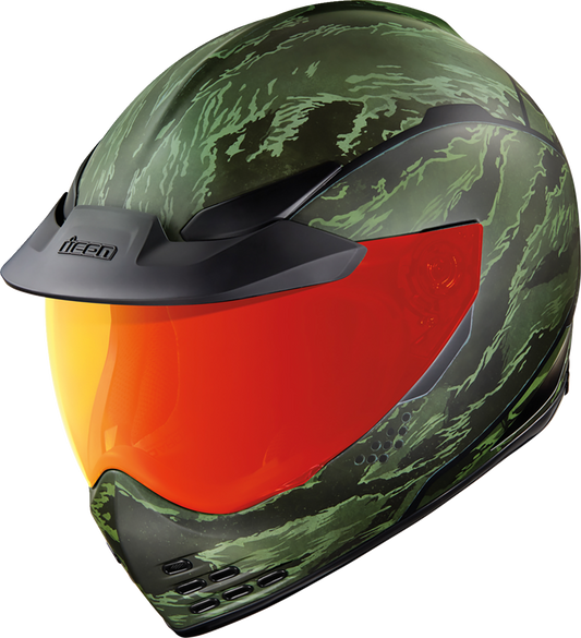 Bill's Exhausts ICON Domain™ Helmet in Tiger's Blood green, XL size, featuring a sleek helmet design with vibrant tiger stripes.