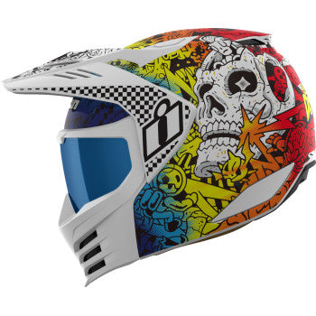 White ICON Elsinore™ Helmet Doodle 3 in 2XL size with detailed graphic design, featuring a sleek, aerodynamic shape.