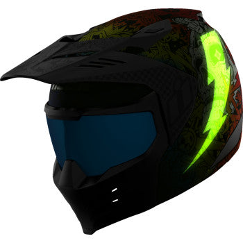 ICON Elsinore™ Doodle 3 White helmet, medium size, featuring a white helmet with colorful doodle design, by Bill's Exhausts.