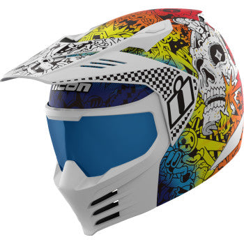 White ICON Elsinore™ Helmet Doodle 3 in XS size, featuring sleek design and safety features, by Bill's Exhausts.