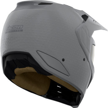 ICON Elsinore™ helmet in gray with Monotype design, displayed in XS size, perfect for motorcycle safety and style.
