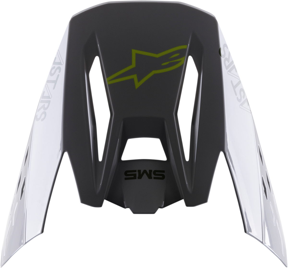 Alpinestars SM5 helmet visor in silver, yellow, and green with bond design, compatible with motorcycle helmets.