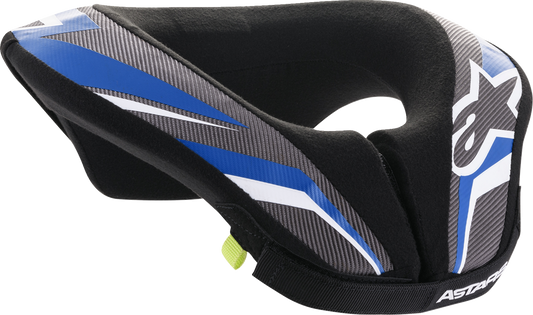 Alpinestars Youth Sequence Neck Roll in black, anthracite, and blue for helmets, size L/XL, shown in a close-up image.
