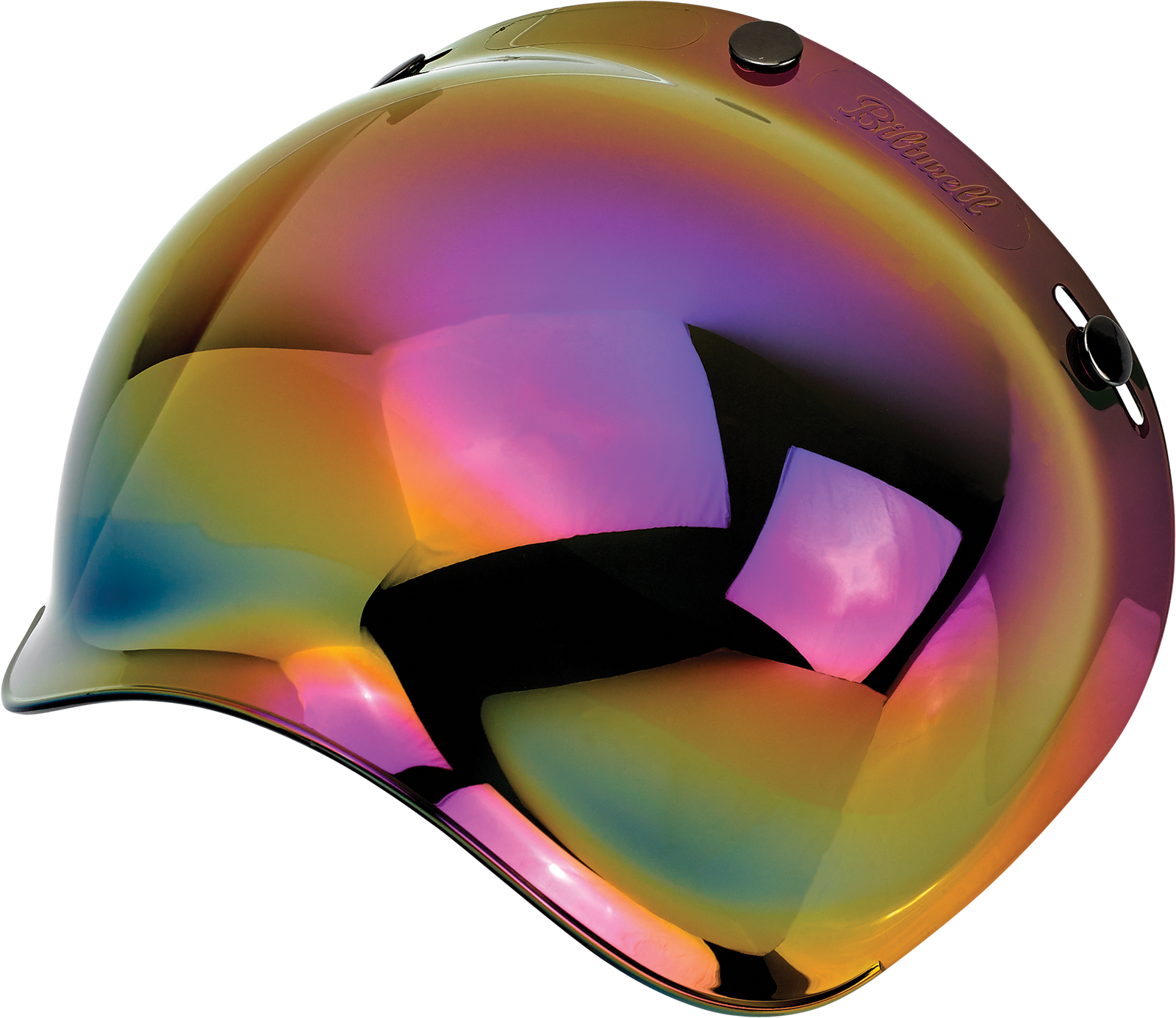 BILTWELL Bubble Shield Rainbow Mirror helmet parts by Bill's Exhausts, showcasing a vibrant rainbow mirrored visor for motorcycle helmets.