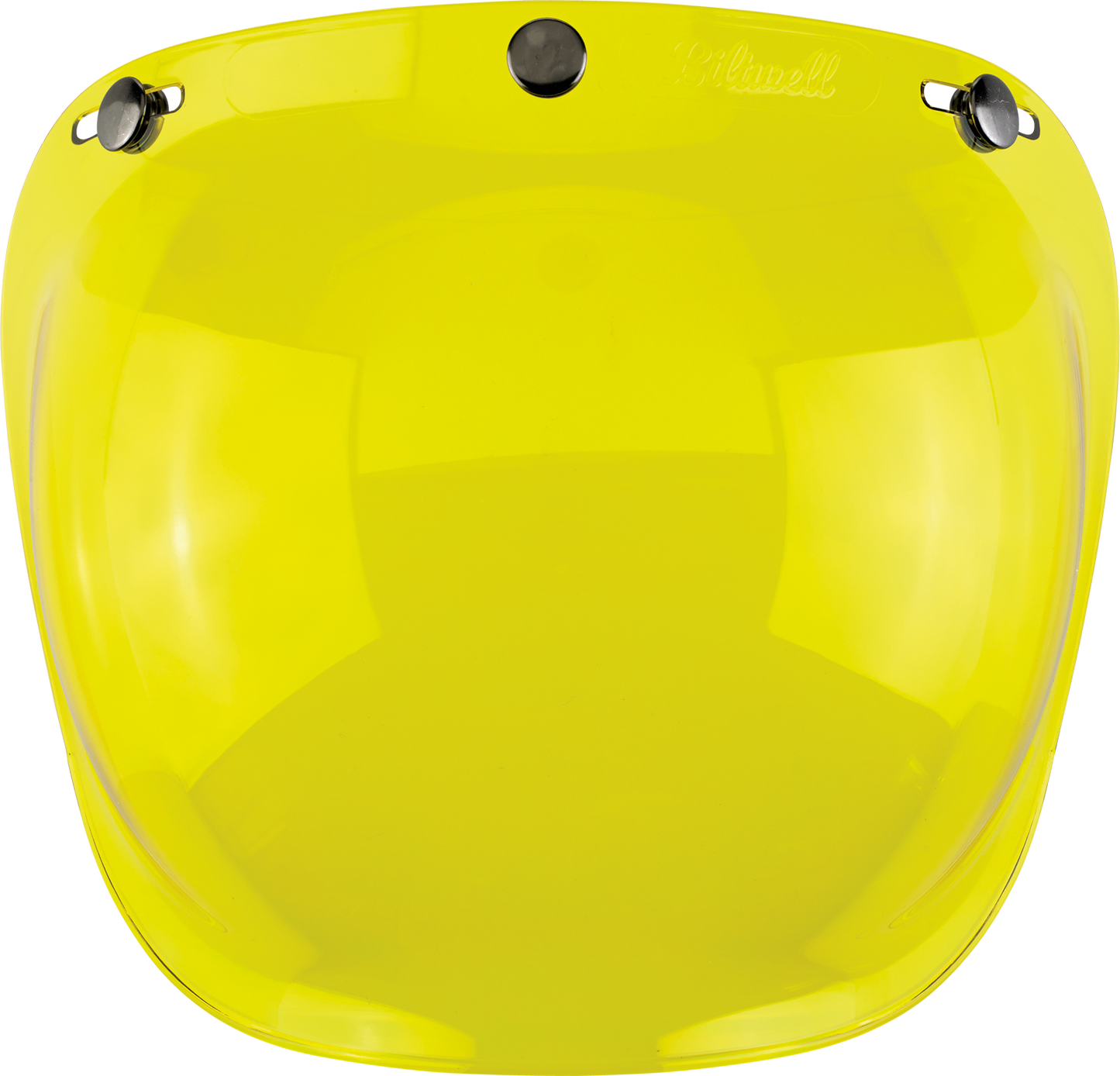 Yellow Biltwell Bubble Shield helmet part for 2001-103 models, designed for motorcycle helmets by Bill's Exhausts.