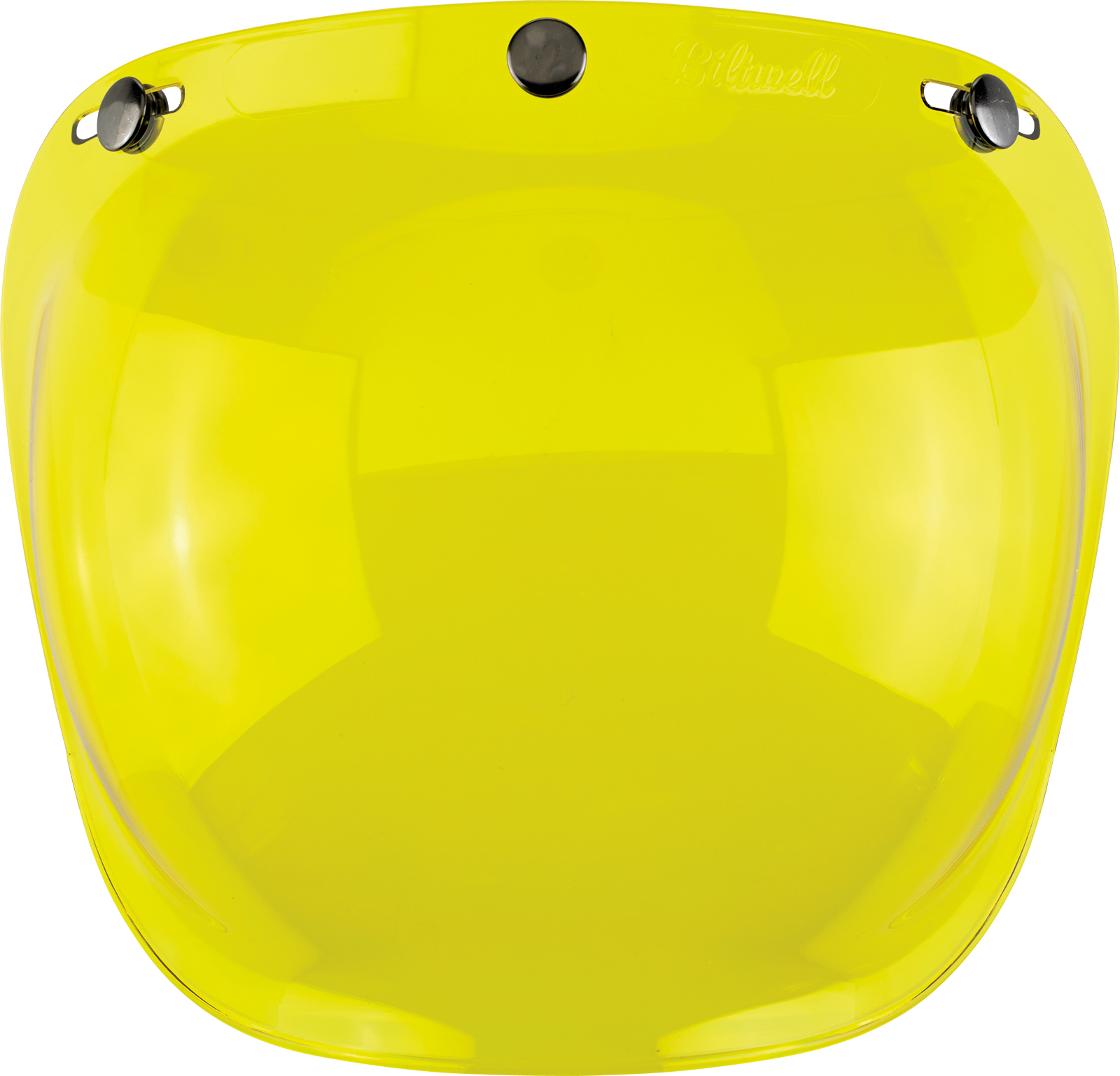 Yellow Biltwell Bubble Shield helmet part for 2001-103 models, designed for motorcycle helmets by Bill's Exhausts.
