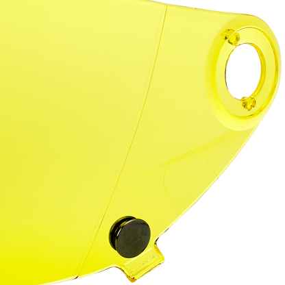 Yellow flat BILTWELL Gringo S Gen 2 helmet shield, compatible with Bill's Exhausts helmets, providing full face protection.