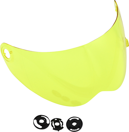 Yellow Biltwell Lane Splitter Gen 2 helmet shield, motorcycle helmet parts, with clear visor and secure mounting edges