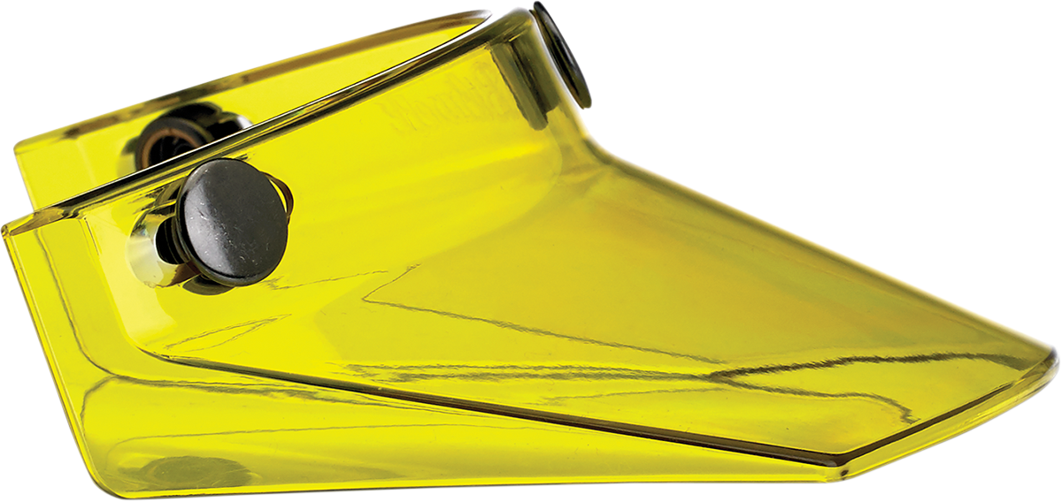 Yellow Biltwell Moto 3-Snap Visor for helmets, designed for motorcycle helmets, by Bill's Exhausts.