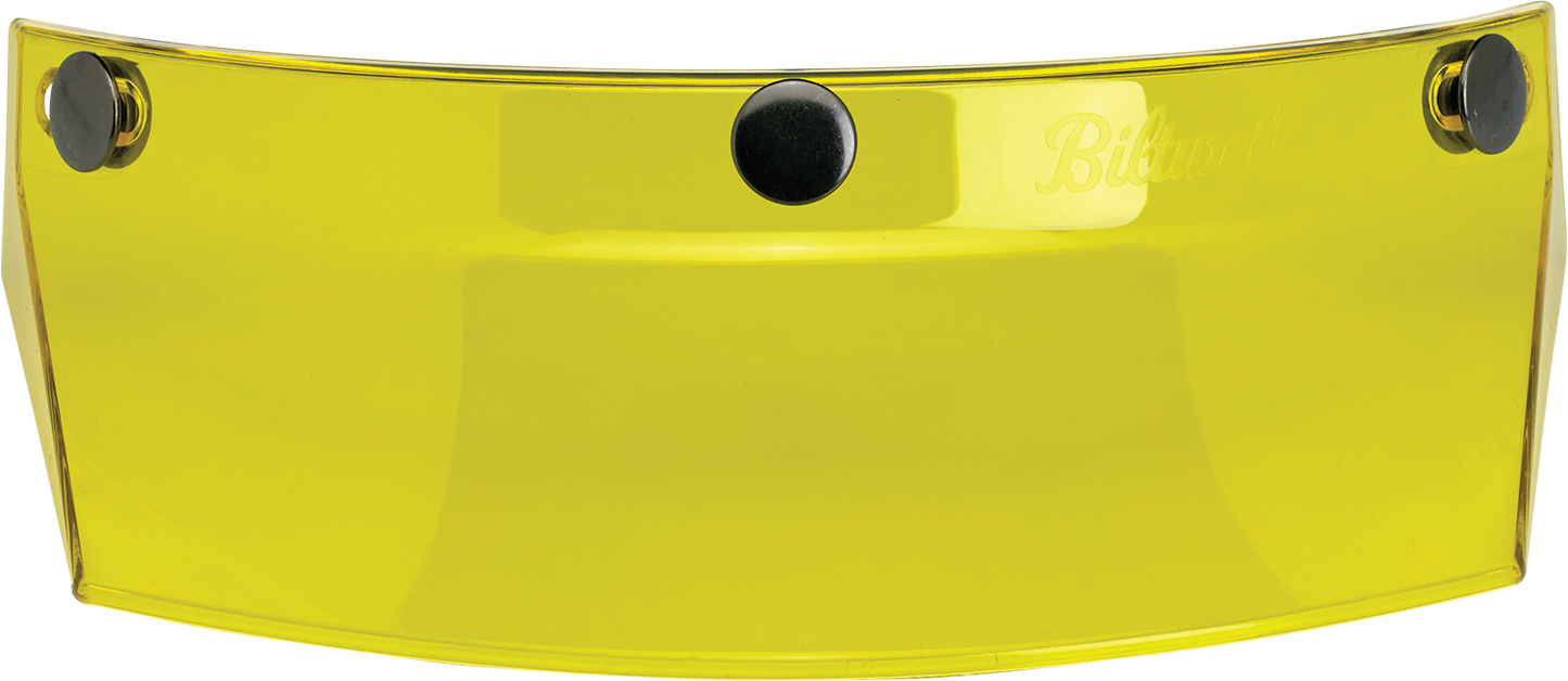 Yellow BILTWELL Moto 3-Snap Visor for helmets, designed for motorcycle helmets, by Bill's Exhausts.