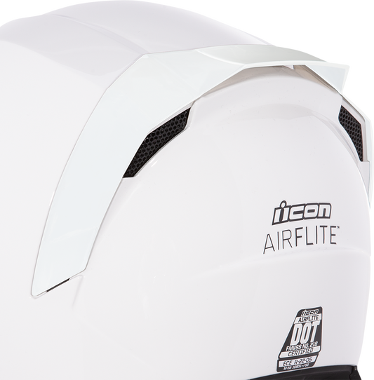ICON Airflite™ rear spoiler in rubatone white, designed for helmets, from Bill's Exhausts, showcasing the sleek aerodynamic part.
