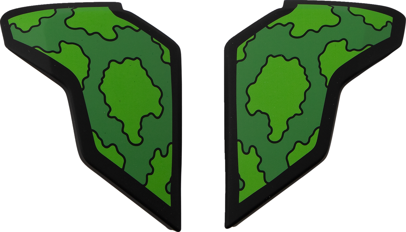Green ICON Airflite™ side plates for GP23 helmets, motorcycle helmet parts by Bill's Exhausts, with a sleek, aerodynamic design