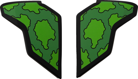 Green ICON Airflite™ side plates for GP23 helmets, motorcycle helmet parts by Bill's Exhausts, with a sleek, aerodynamic design