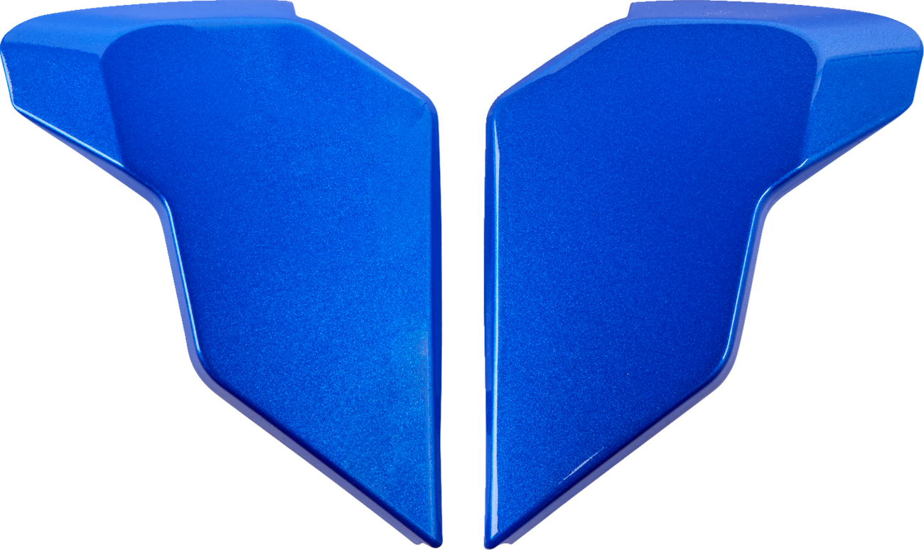 Blue Jewel ICON Airflite side plates for helmets from Bill's Exhausts, showcasing sleek design and vibrant color details.