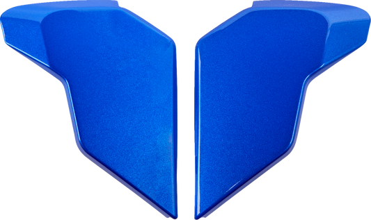 Blue Jewel ICON Airflite side plates for helmets from Bill's Exhausts, showcasing sleek design and vibrant color details.