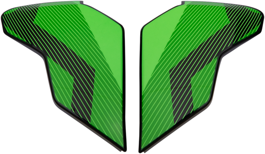 Green ICON Airflite™ Side Plates for QB1 helmet, helmet parts by Bill's Exhausts, shown on a white background