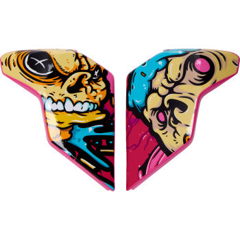 Pink ICON Airflite™ side plates with Snack Attack design, helmet parts by Bill's Exhausts for motorcycle helmets.