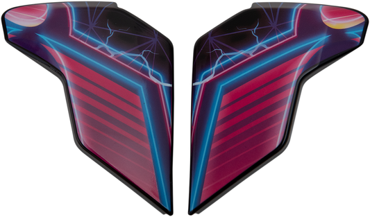 ICON Airflite™ Side Plates in Synthwave Purple for helmets, featuring a vibrant purple design and compatible with Bill's Exhausts helmets.
