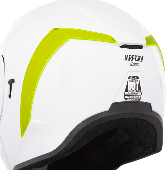 Bill's Exhausts ICON Airform™ Rear Spoiler in Dayglo Green for helmets, showcasing the vibrant, aerodynamic helmet part.