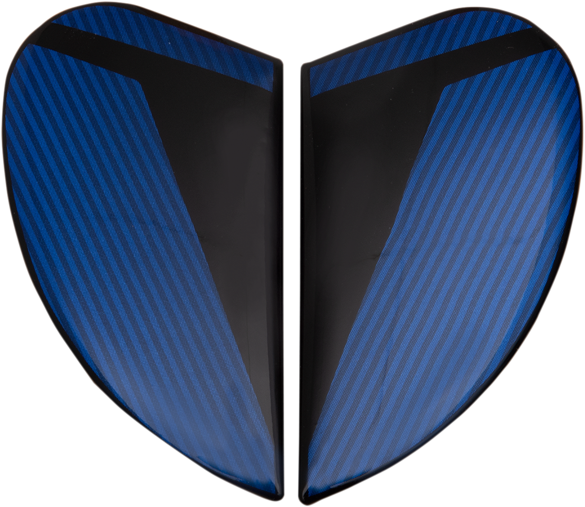 Blue ICON Airform™ Side Plates for Conflux helmets, helmet parts by Bill's Exhausts, featuring sleek blue design and durable construction.