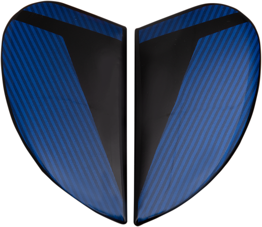 Blue ICON Airform™ Side Plates for Conflux helmets, helmet parts by Bill's Exhausts, featuring sleek blue design and durable construction.