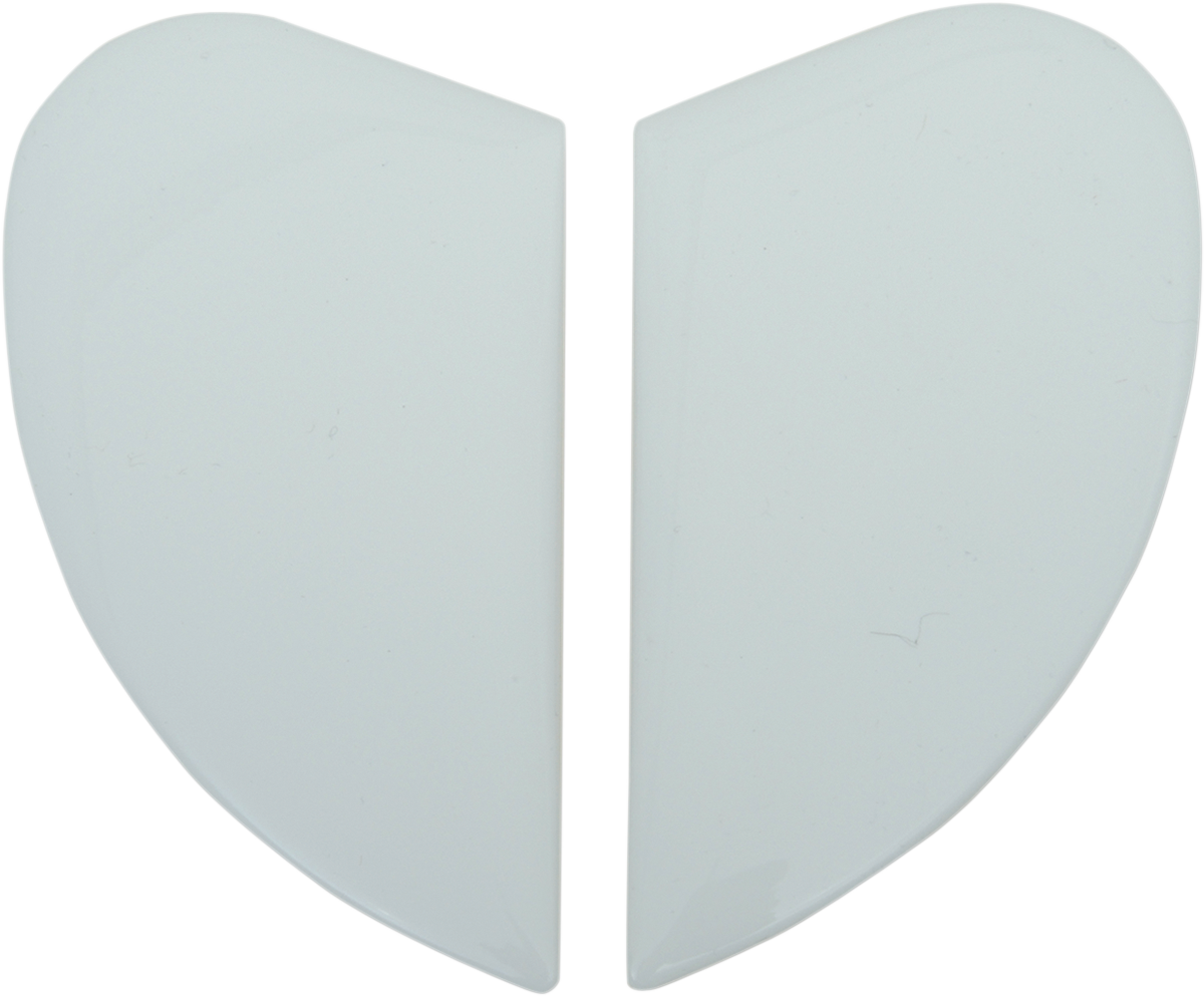 White ICON Airmada, Airframe Pro, or Airform™ helmet side plates by Bill's Exhausts, shown in the image.
