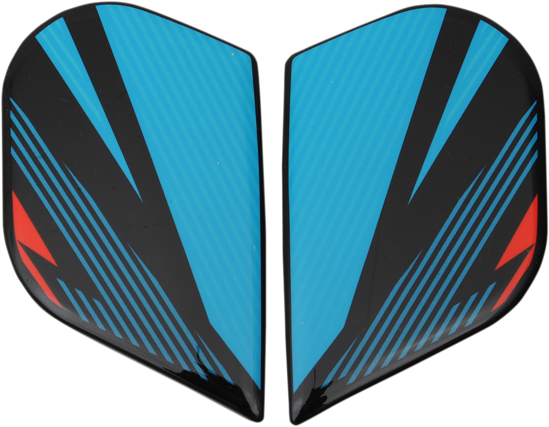 ICON Alliance GT™ helmet side plates in primary blue and red, featuring sleek design and branding details.