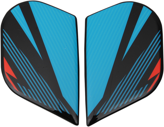 ICON Alliance GT™ helmet side plates in primary blue and red, featuring sleek design and branding details.