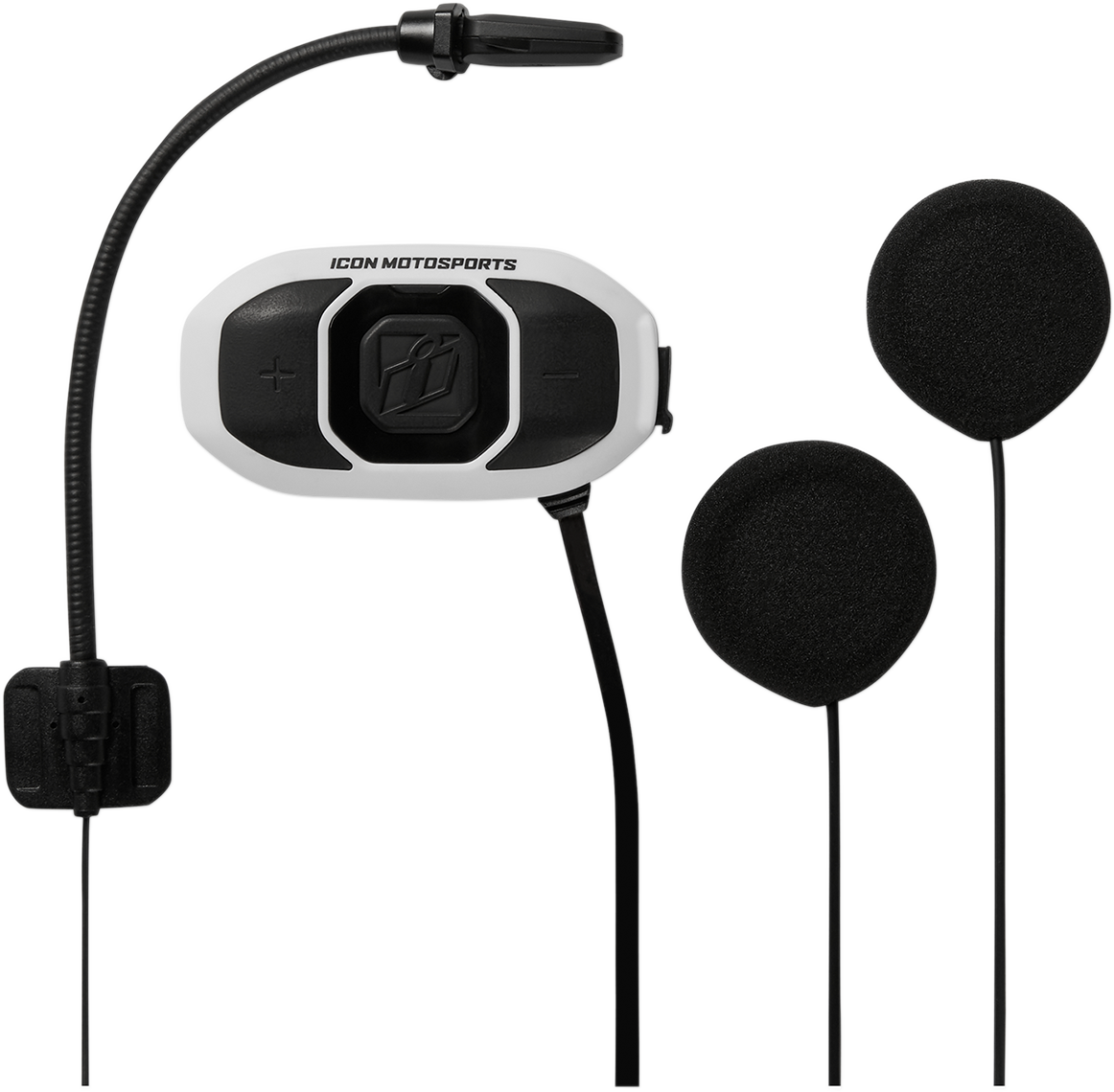 White ICON Communicator helmet part from Bill's Exhausts, designed for motorcycle helmets with communication system features.