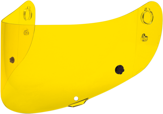 Yellow ICON Optics™ Tracshield helmet visor part for helmets, designed for safety and clear visibility.