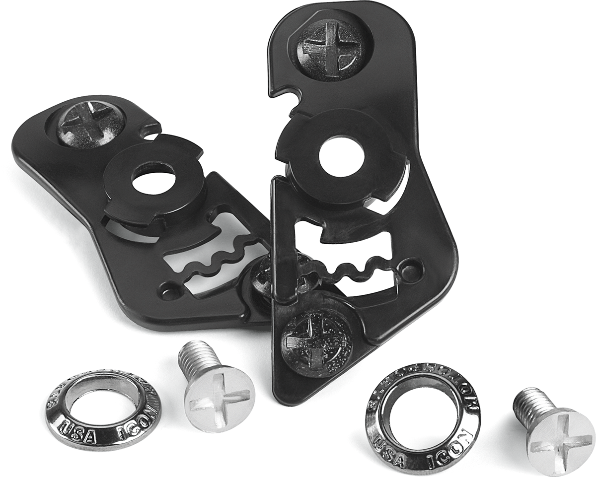 Black ICON Variant Pivot Kit helmet part from Bill's Exhausts, designed for helmet pivot replacement and upgrades.
