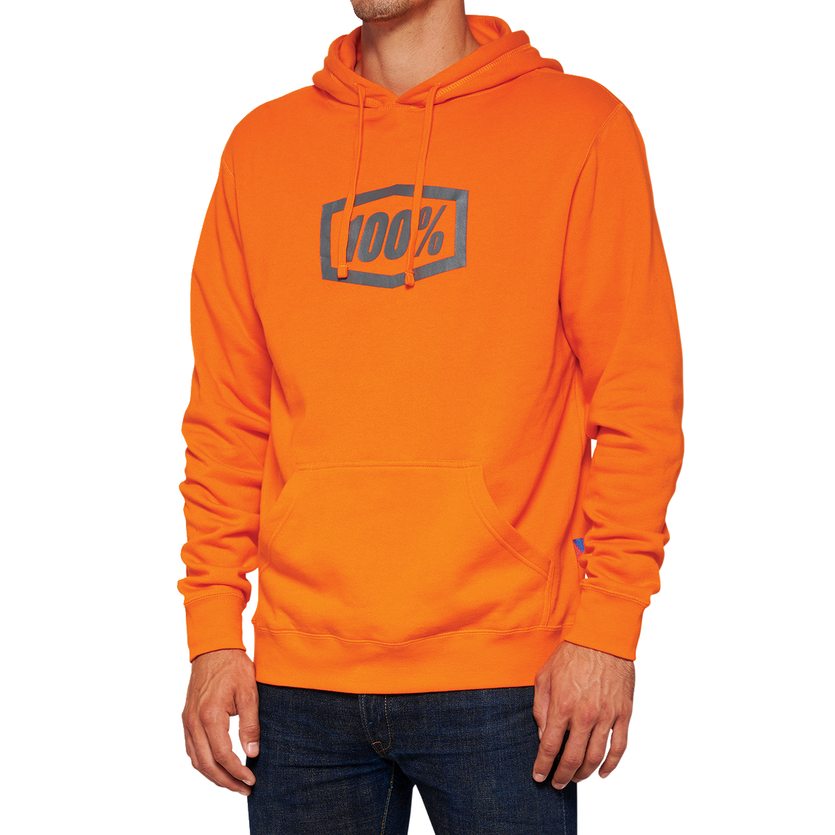Orange Bill's Exhausts hoodie in large size with 100% hoodie icon, featuring a comfortable fit and casual style.