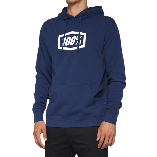 Bill's Exhausts navy 100% Icon pullover hoodie in small, soft fabric with a front logo design.