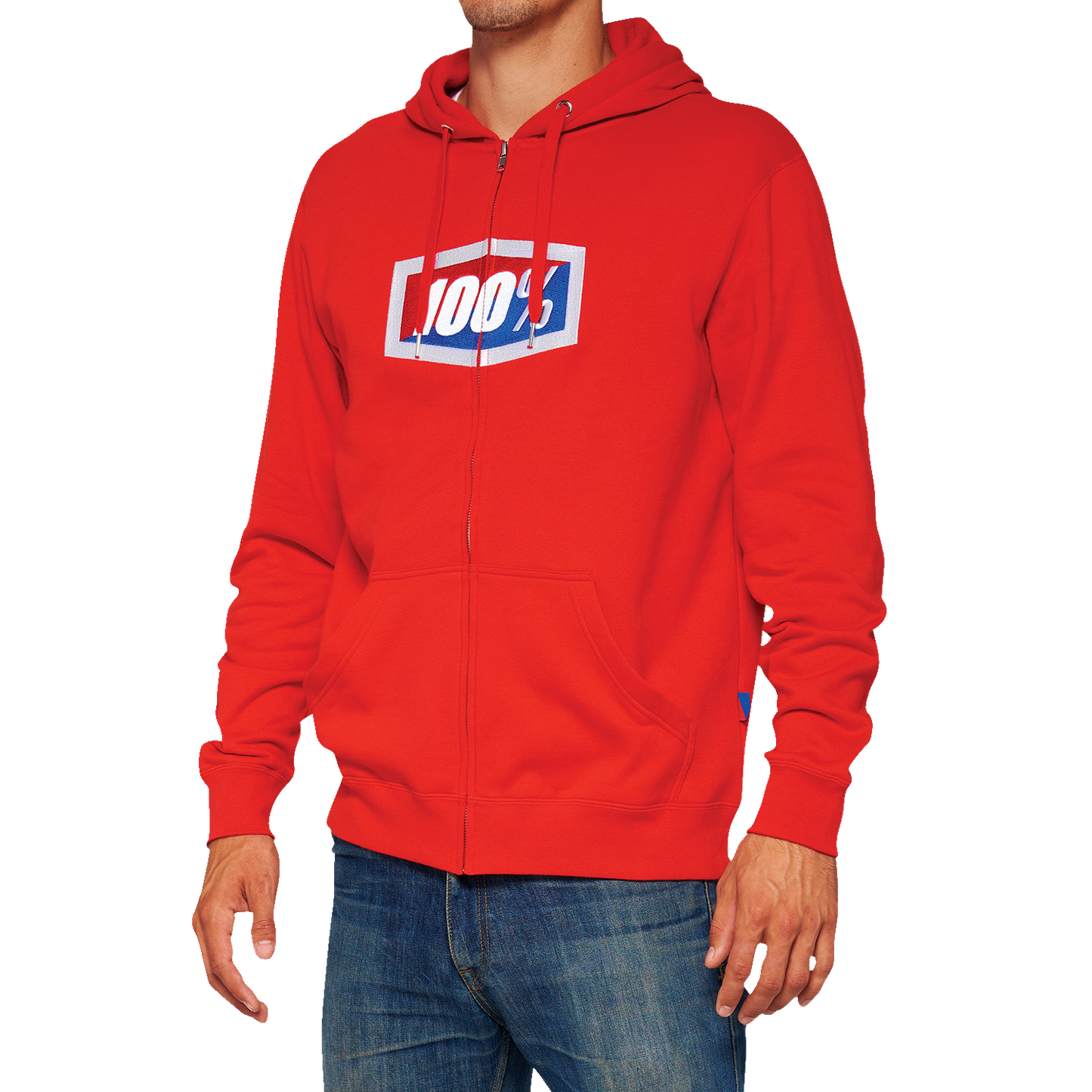 Red Bill's Exhausts fleece zip-up hoodie in 2XL, featuring a comfortable design and official branding, shown in the product image.