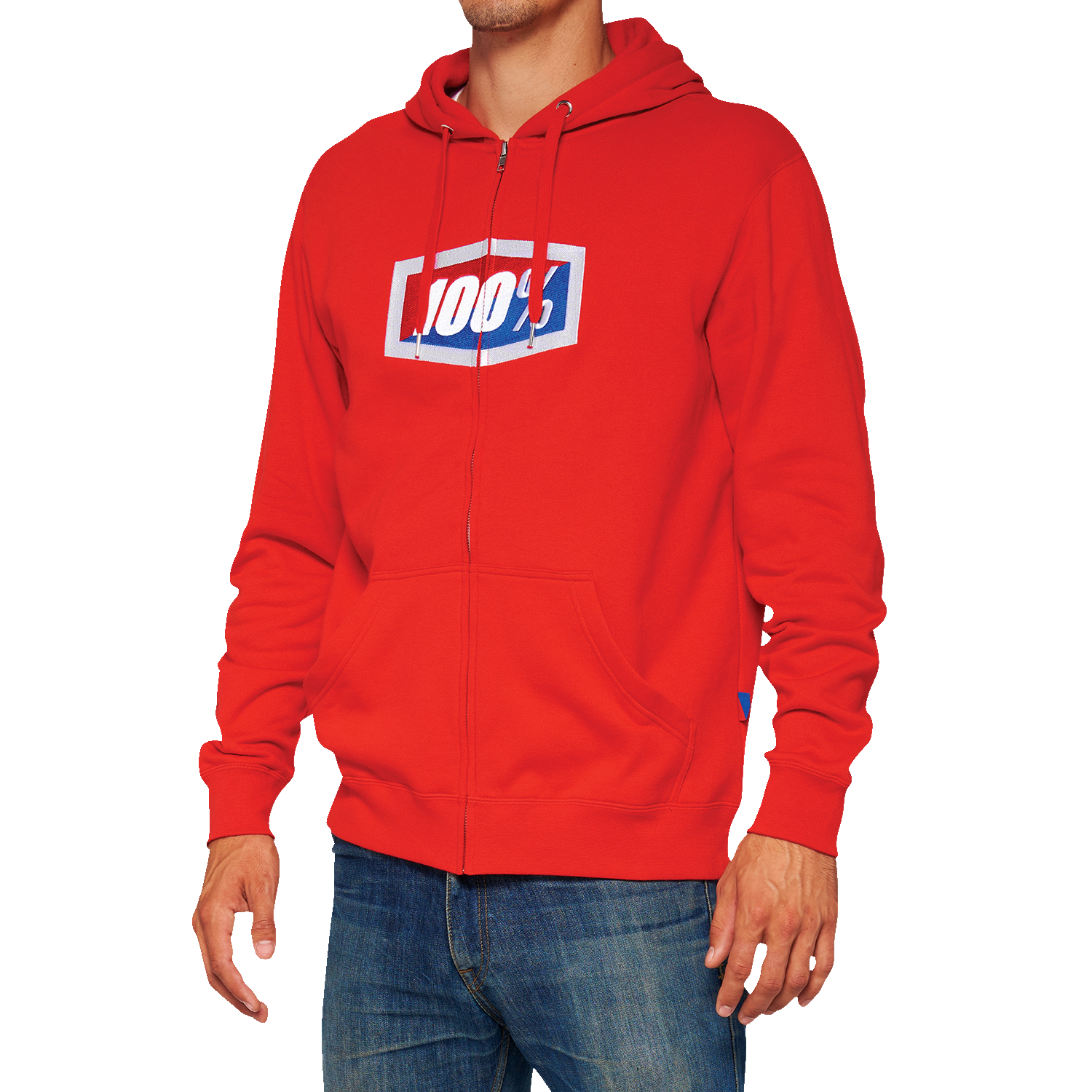 Red Bill's Exhausts fleece zip-up hoodie in 2XL, featuring a comfortable design and official branding, shown in the product image.