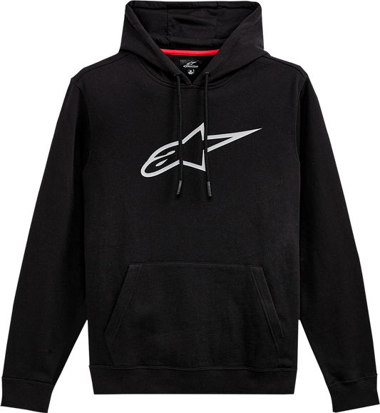 Alpinestars Ageless Pullover Hoodie in black and gray, XL size, featuring a comfortable fit and sleek design, displayed on a white background.
