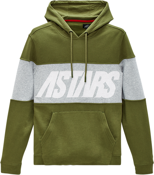 Alpinestars Border Hoodie in olive color, large size, featuring a casual hoodie design with branding details visible.