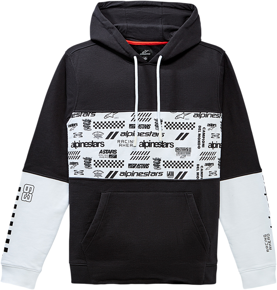 Black ALPINESTARS Chaos hoodie in medium size, featuring a comfortable fit and stylish design, shown on a plain background.