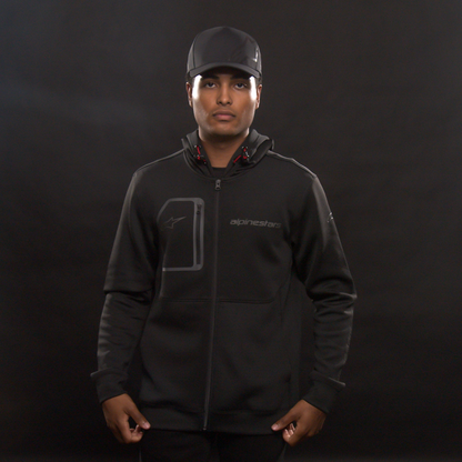 Black Alpinestars Convex Tech Hoodie in medium, featuring a comfortable fit and stylish design, displayed on a plain background.