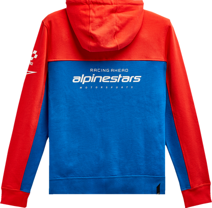 Alpinestars H Block Hoodie in warm red and bright blue, large size, casual hoodie with bold color block design.