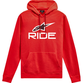 Alpinestars Ride 4.0 Hoodie in red, white, and black, 2XL size, featuring a front logo and casual fit.